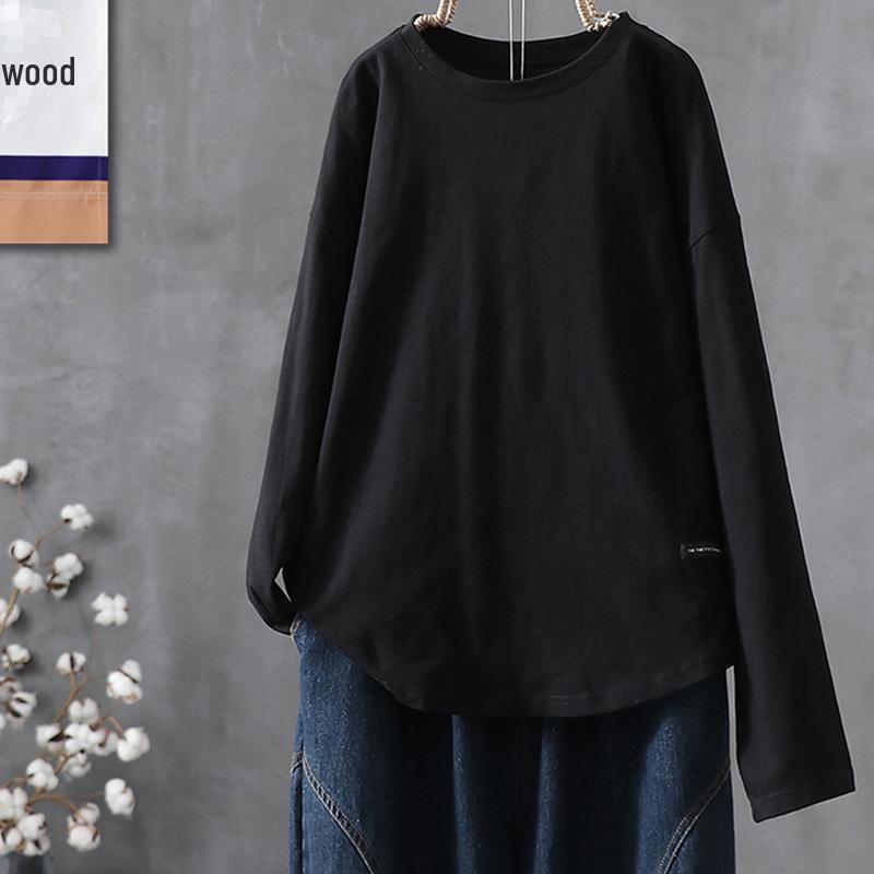 Женская футболка с длинным рукавом, многослойная - Однотонная, Большие размеры EMA