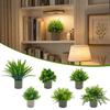 Green Artificial Plant Bonsai Grey Flowerpot Grass Leaves Simulation Plant Flowerpotted Craft Photo Props Faux Potted Decoration