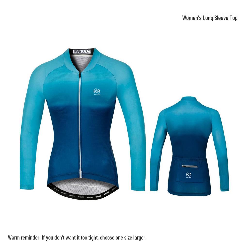 XINTOWN Women's Long Sleeve Plus Size Cycling Jersey - European & American Style, Printed Design