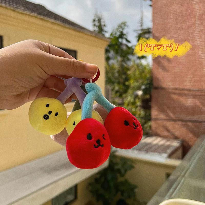 1Pc Cute Plush Cherry Keychains Funny Expression Car Keys Keychains Korean Style