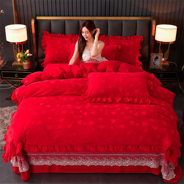 Тисненый бархатный стеганый кружевной комплект постельного белья King пододеяльник 220x240 комплект двуспального постельного белья с узором в виде сердца 4 шт. Queen 2 подушки Shams