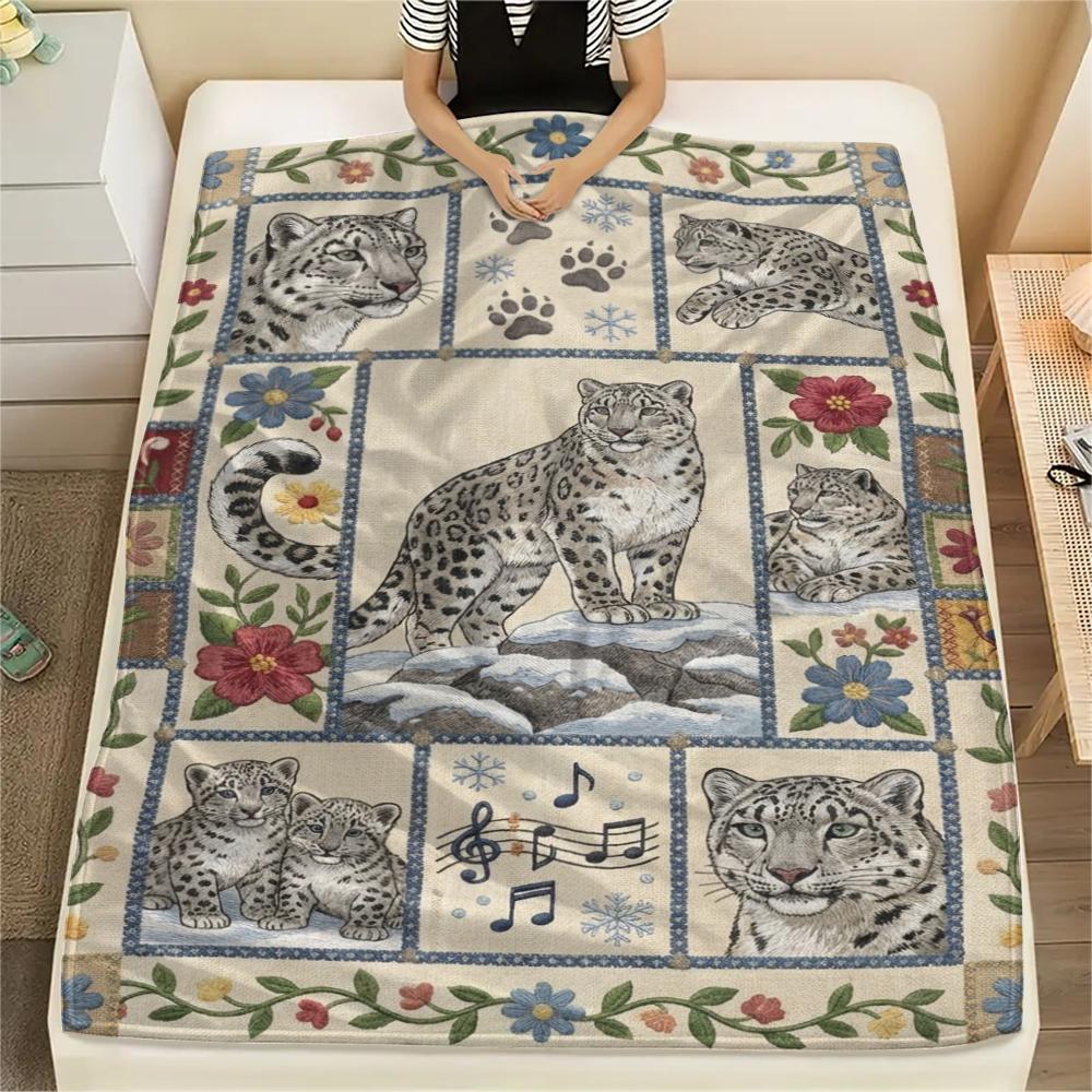 Snow Leopard Animal Print Flannel Blanket, High quality Comfortable for All Seasons, Home Decor, Warmth and Comfort, Perfect for Christmas Gifts124