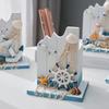 Морской деревянный держатель для ручек Ручная работа Средиземноморская тематика Органайзер для кистей для макияжа Контейнер для карандашей Морской пляж для домашнего офиса