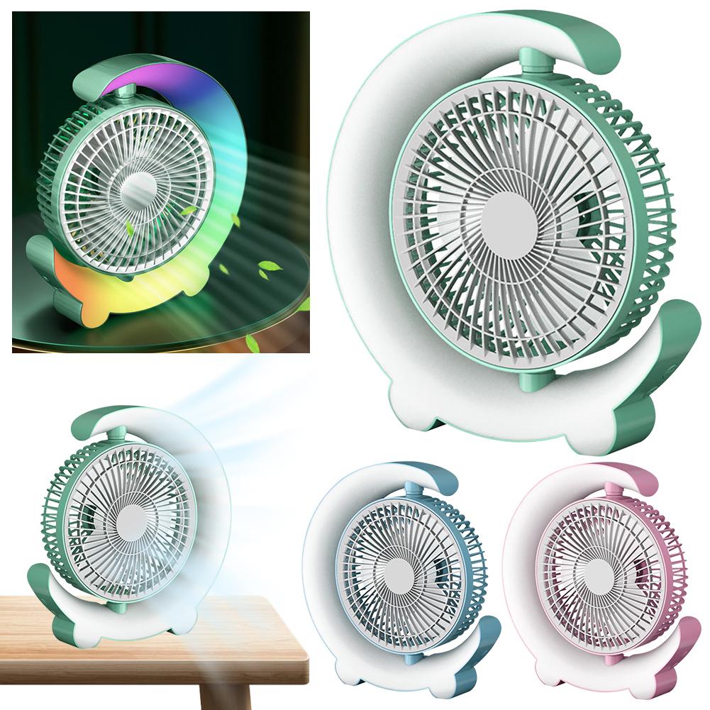 USB Desk Fan 3 Speeds with Colorful Light Portable Table Fan 360 Degree Rotatable Quiet for Home Office Bedroom Dorm Summer Gift
