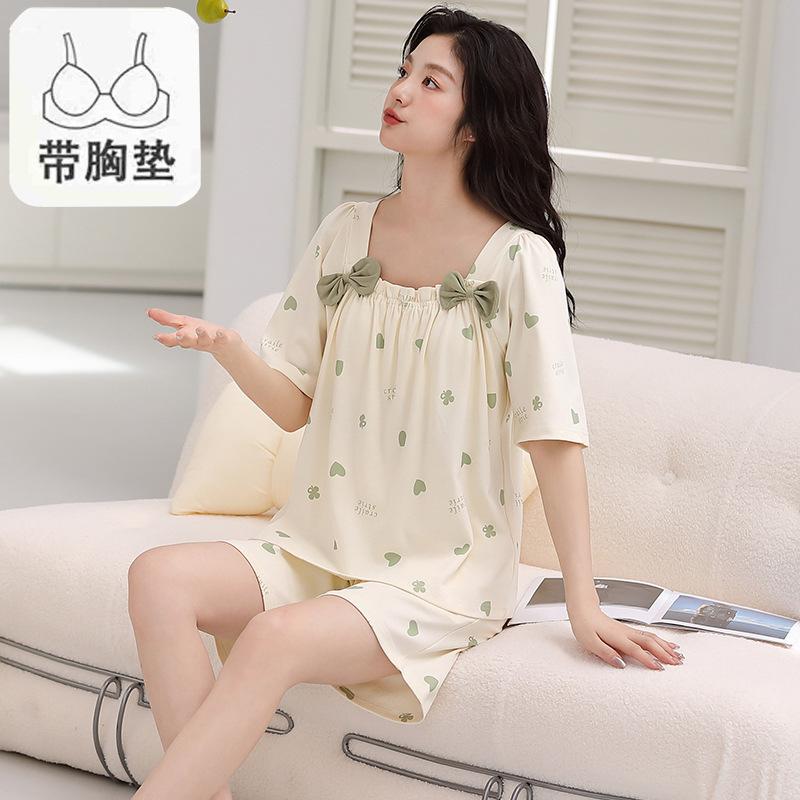 Пижама женская из чистого хлопка с короткими рукавами, студенческий пуловер с рисунком из хлопка, корейская версия, женская домашняя одежда
