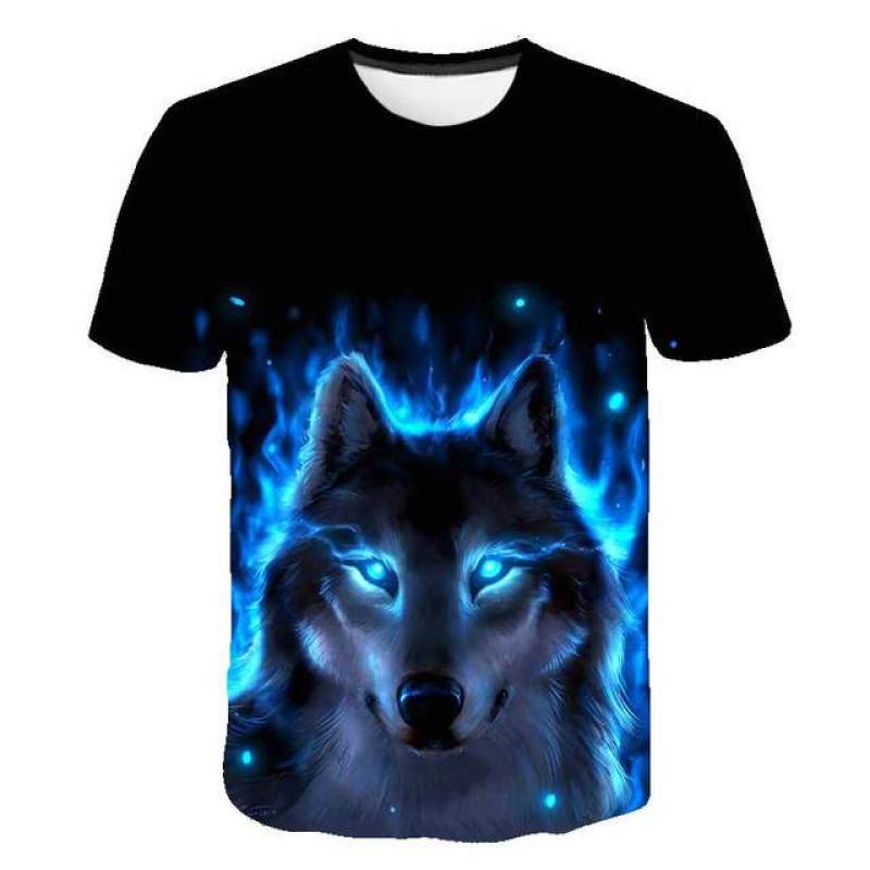 Kids Animal Wolf T Shirt for Boys Summer Autumn Children's Wolf Clothes Short Sleeved Breathable Cartoon Print Cool Wolf Tops