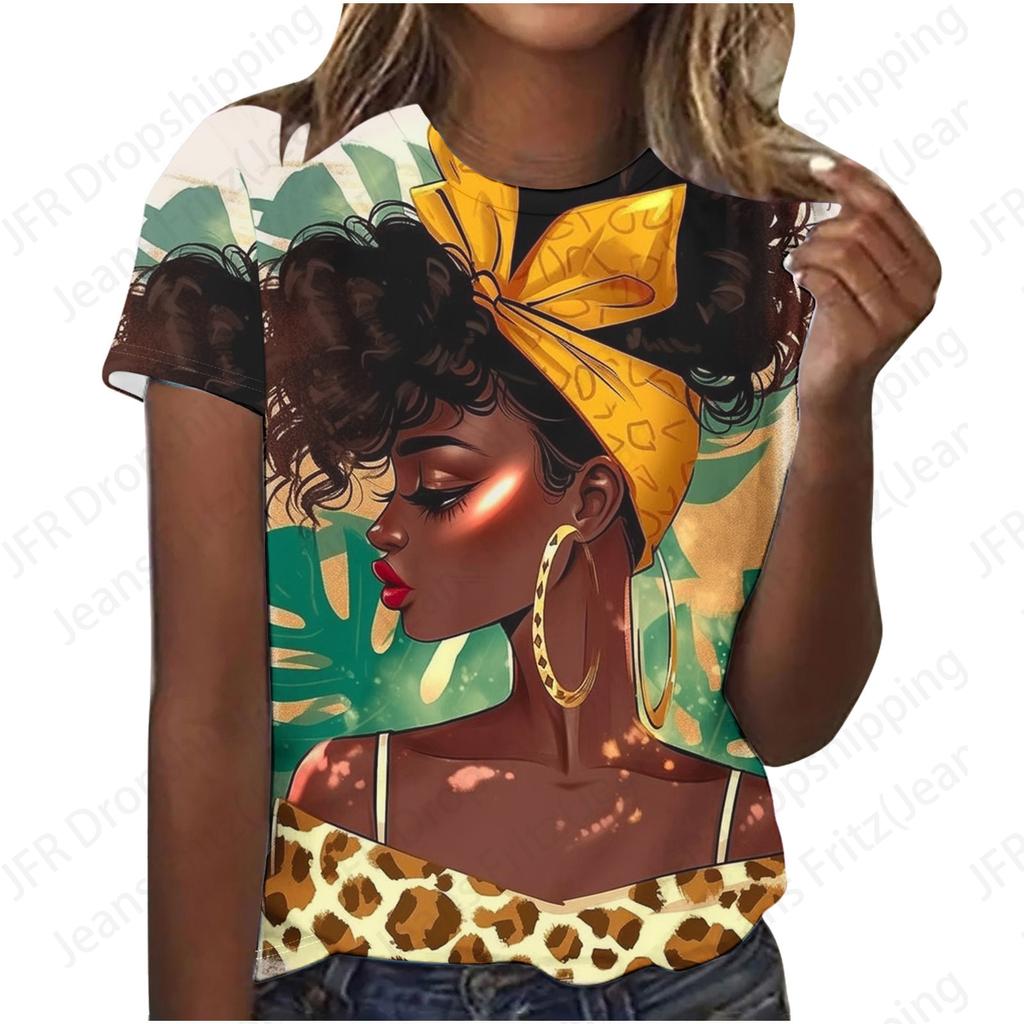 Летний топ с круглым вырезом и принтом 3D-портрета африканской женщины, модные повседневные футболки с короткими рукавами для женщин