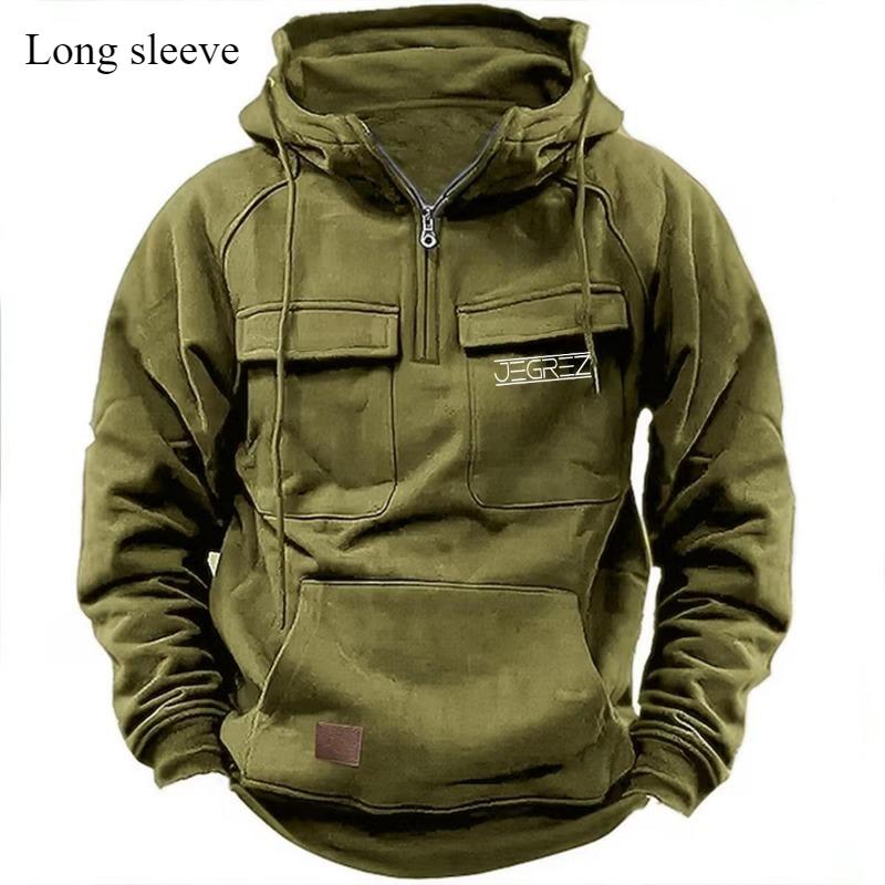 Hooded Warm Thick Men's Hoodie 2024 New Fashion Loose Multi-pocket Solid Color Long-sleeved Winter Casual Sweatshirt
