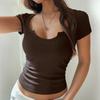Весна-лето женская сексуальная внутренняя однотонная футболка с коротким рукавом