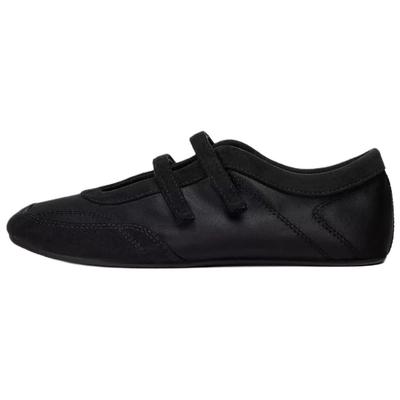 Новогодняя коллекция Легкие повседневные туфли-лодочки на плоской подошве с двойным ремешком Женские балетки Черный 15204510