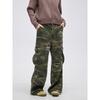 Black of Exit American Street Style Distressed Camouflage Patchwork Straight-Leg Cargo Pants Trendy Casual Pants for Men