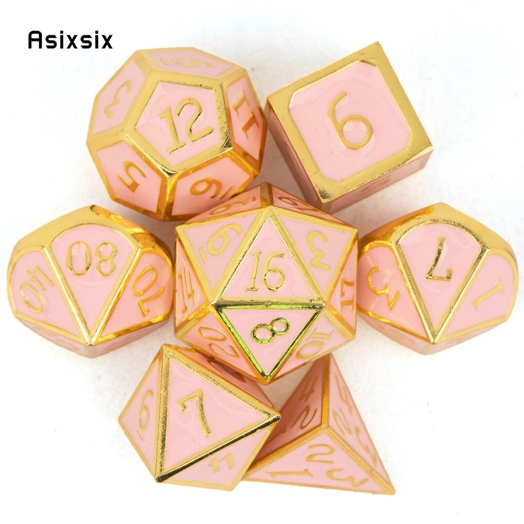 7 Pcs Golden Orange Standard Metal Dice Solid Metal Polyhedral Dice Set Suitable for Role-Playing RPG Board Game Card Game