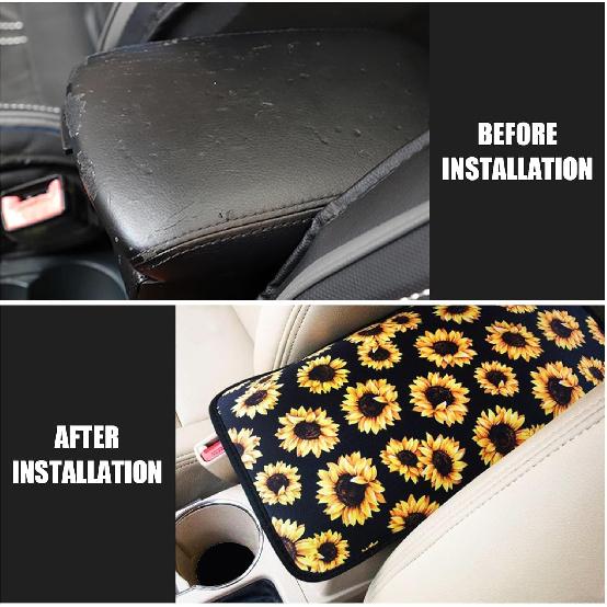 1 PC Armrest Cover Pad, Printing Cushion Pad Protector Universal Car Decor Accessories, Stylish Pattern Design Car Armrest Cover (Sunflower)
