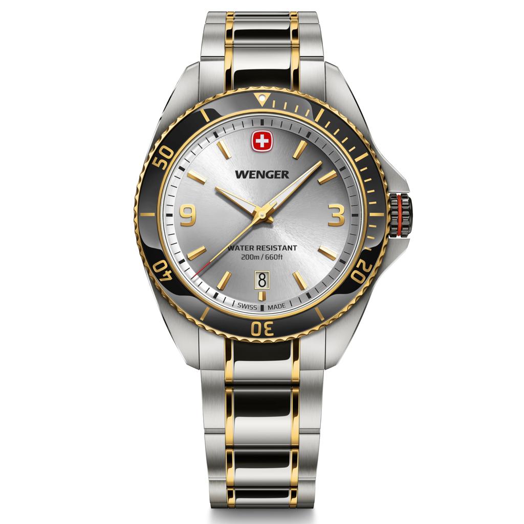 WENGER EXECUTIVE Stainless Steel Case Gold Stainless Steel Silver Silver and Gold Stainless Steel Quartz 200m Water Analog Executive Men's Watch,