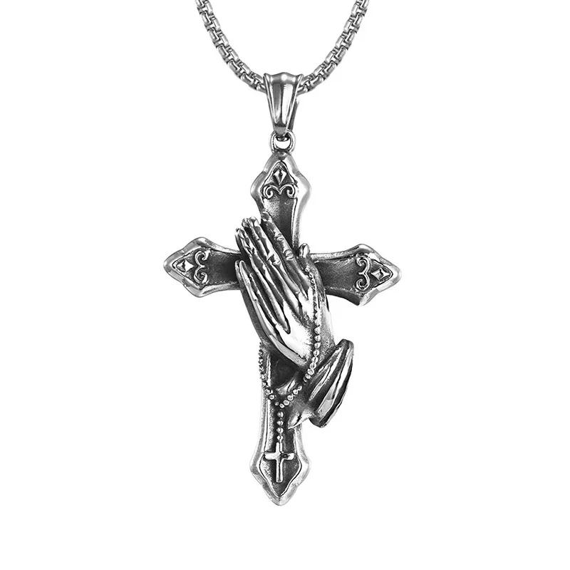Vintage Catholic Cross Pendant Necklace Men Women Christian Believers Prayer Amulet Jewelry