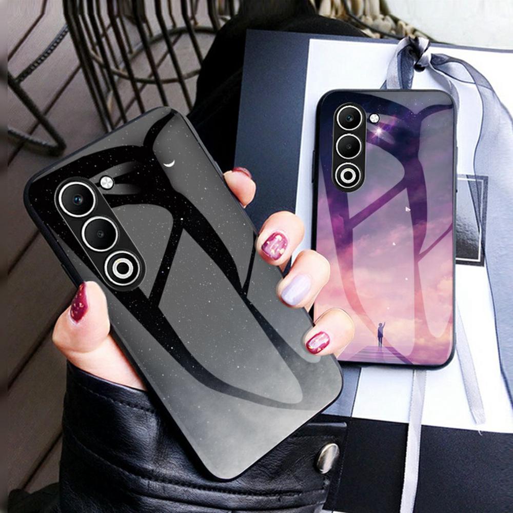 For Oppo A5 5G Case Starry Sky Pattern Tempered Glass Phone Cover