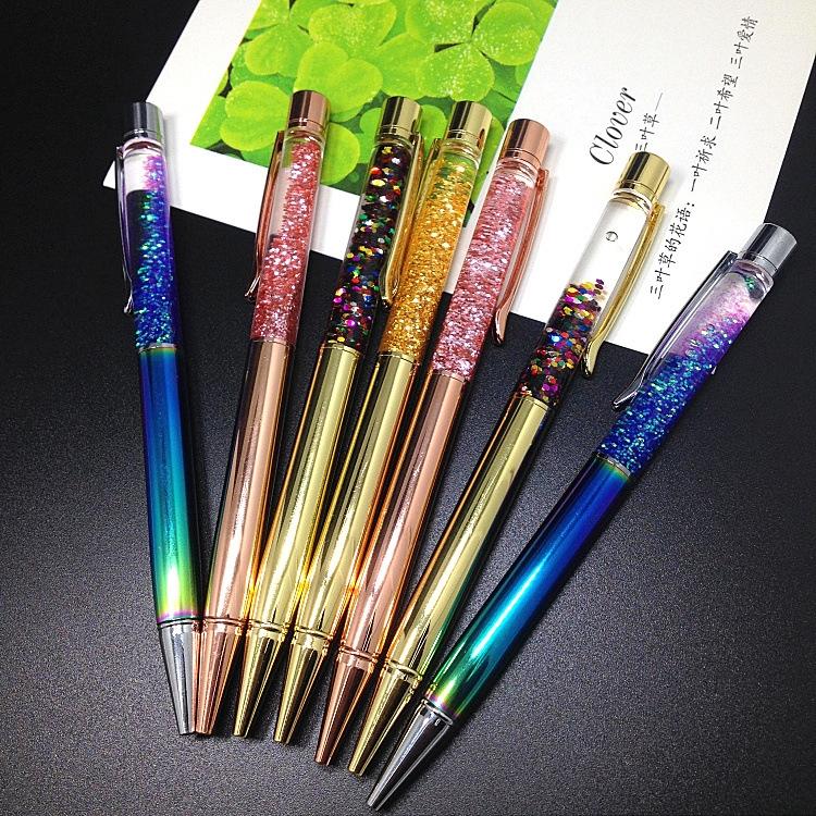 1Pc Colorful Gold Powder Quicksand Ballpoint Pen Luxury Gold Foil Oily Ball Point Pen Metal Crystal Writing Pens