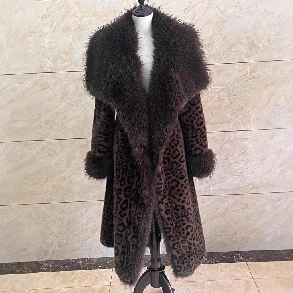 2025 Winter New Leopard Print Imitation Mink Fur Coat Temperament Winter Fashion Long and Short Shawl Fur Collar Coat for Women