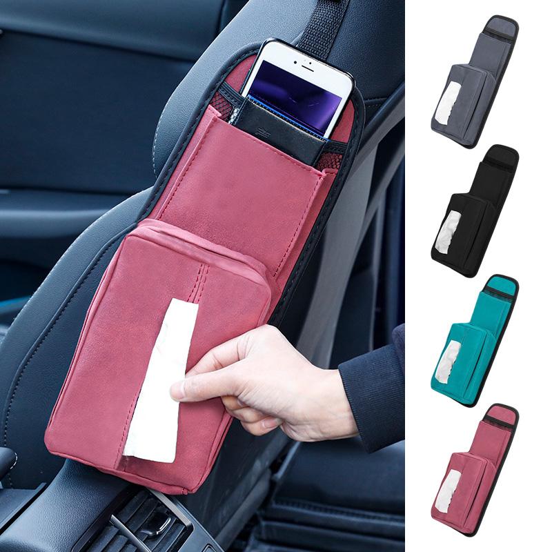 Замшевый органайзер для автомобильного сиденья, боковая подвесная сумка для хранения, многокарманный держатель для телефона, коробка для салфеток, сумка для мелочей, автомобильный интерьер