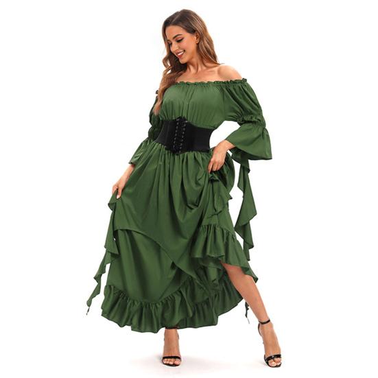 Платье на Хэллоуин, винтажное ренессансное, средневековое, викторианское, пиратское платье, бальное платье для выпускного вечера, с открытыми плечами и рукавами-колокольчиками, с рюшами