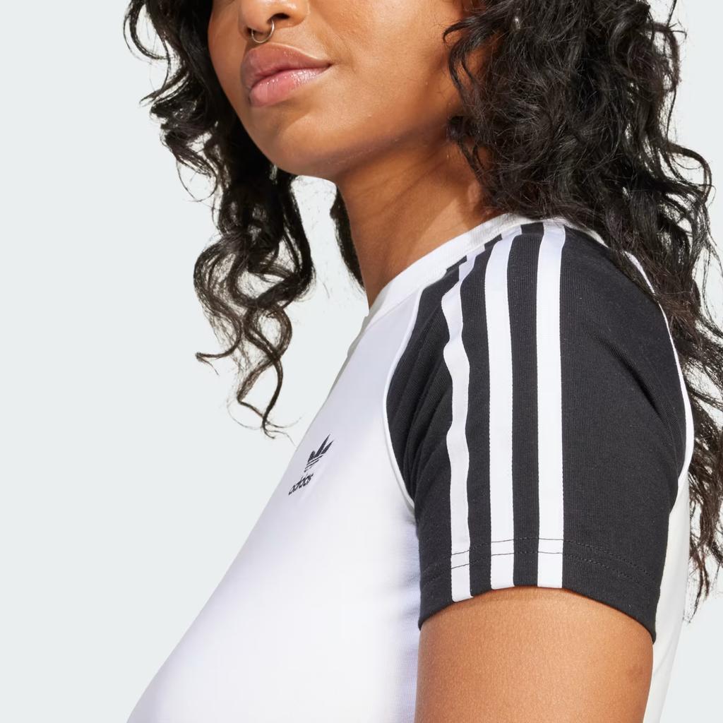 adidas Оригинальная полосатая футболка с круглым вырезом, облегающего кроя, с коротким рукавом, женские топы, белая JD0834