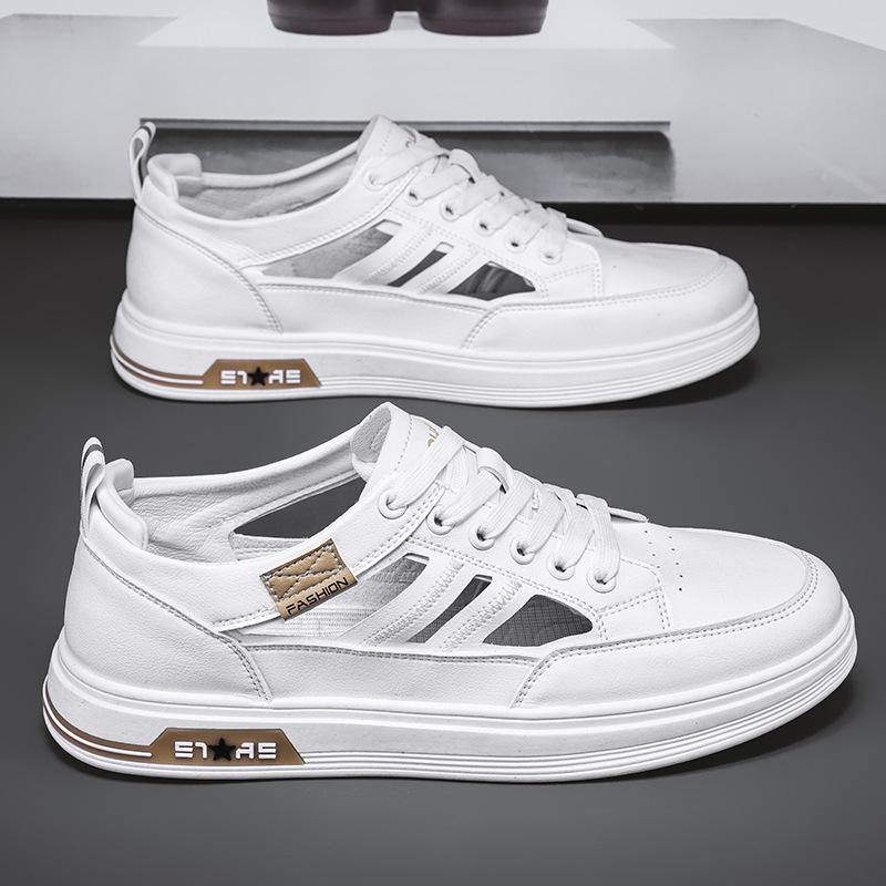 Маленькие белые туфли Мужские повседневные спортивные кеды Легкая мягкая подошва Полые дышащие мужские сандалии