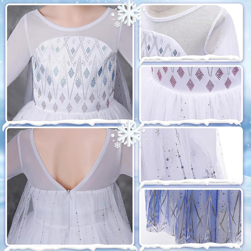 JIEAIRUI Frozen Elsa Dress, Kids' Princess Dress, Long Sleeve Dress, Halloween Costume, Girls' Costume, Party, Birthday Gift, Christmas Surprise,