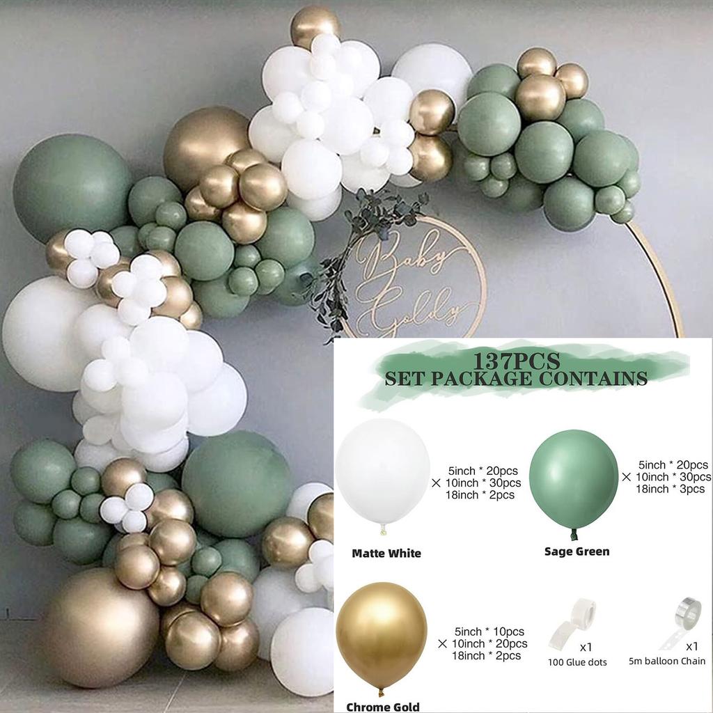 Mori Set Green Latex Balloon Chain Set Vintage Themed Birthday Party Decorative Jungle Set