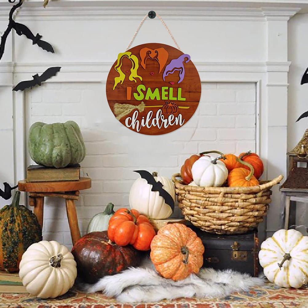 Halloween Witch Film Door Sign Front Door Wooden Hanging Sign for Halloween Home Outdoor Wall Decor