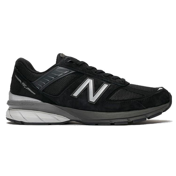 New Balance NB 990 V5 Винтажный Текстиль, Кожаная Амортизация, Износостойкие Низкие Беговые Кроссовки Мужские Черные Ширина 2E M990BK5(2Э)