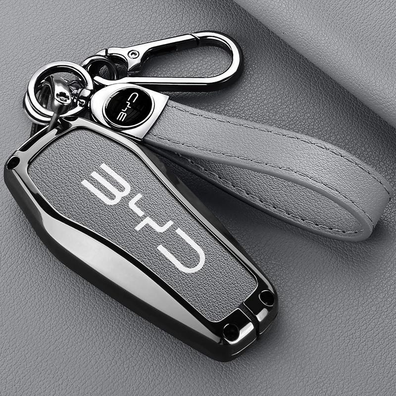 For BYD Song Pro Tang Dmi QIn PLUS MAX Yuan EV Dolphin Seagull Alloy Leather Car Smart Remote Key Case Cover Emblem Accessories