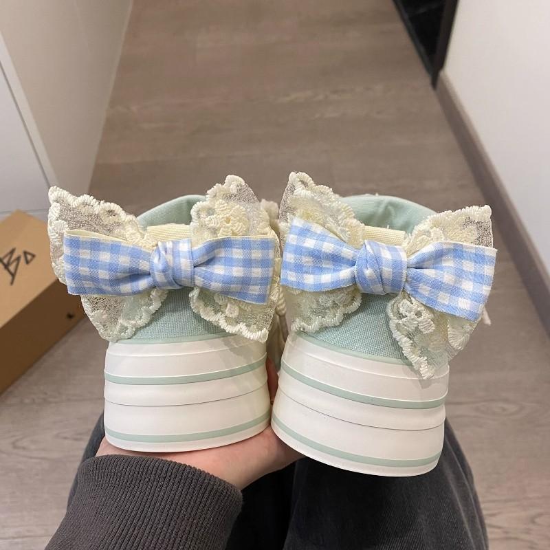 Матча Зеленые Ботинки на Платформе Холщовые Туфли Женские Новые Весенние и Осенние Нишевые Спортивные Туфли Маленькие Белые Туфли