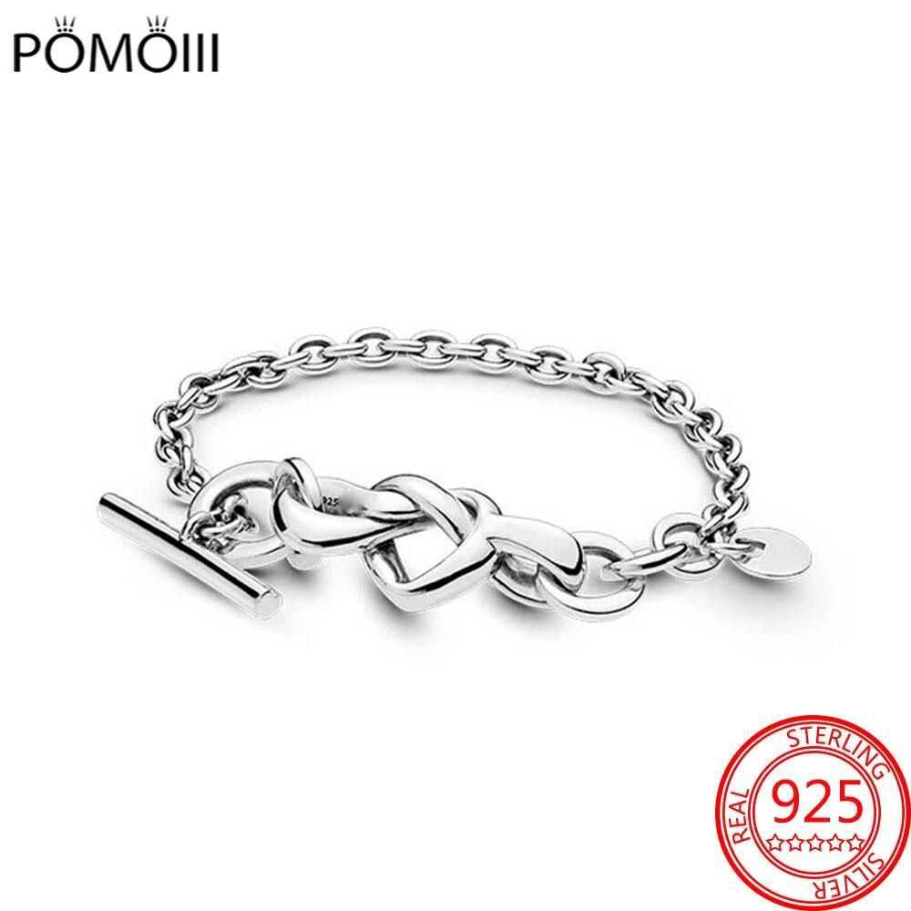 Оригинальный браслет из стерлингового серебра 925 пробы с завязанным сердечком в форме буквы T для модных браслетов, ювелирные изделия из серебра 925 пробы