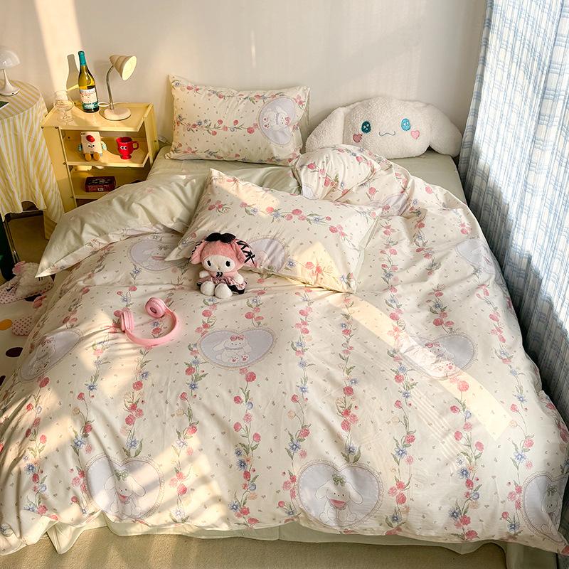 Маленький свежий комплект из четырех предметов в стиле ретро, комплект из чистого хлопка с цветочным узором, пододеяльник, простыня для общежития, комплект из трех предметов