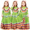 Детское длинное платье в мексиканском стиле с длинными рукавами и круглым вырезом.