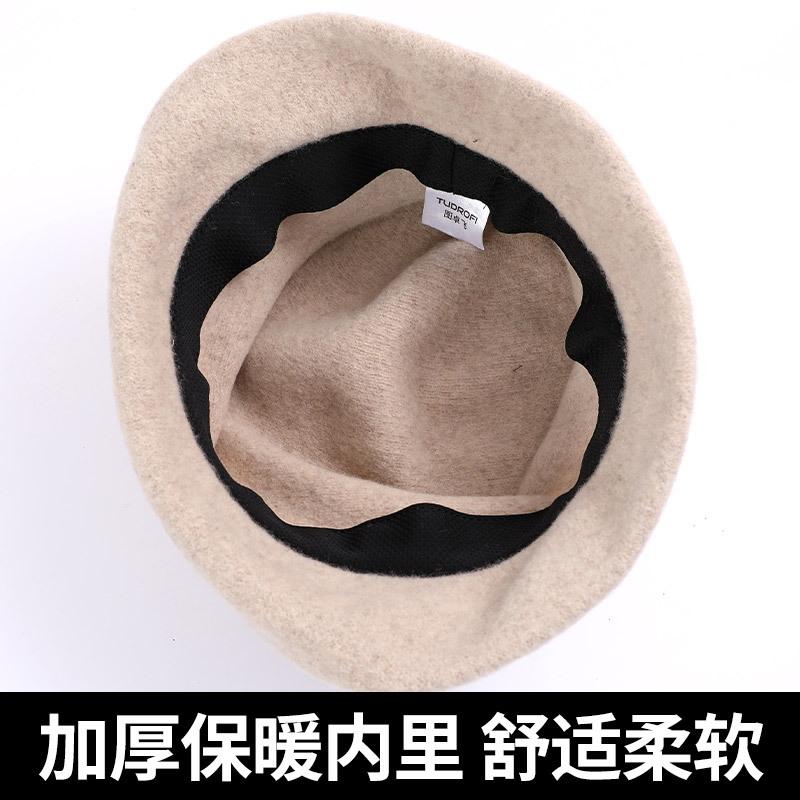 100% Australian wool stacking hat autumn and winter warm bucket hat Yang Chaoyue cold hat big head circumference shows small face