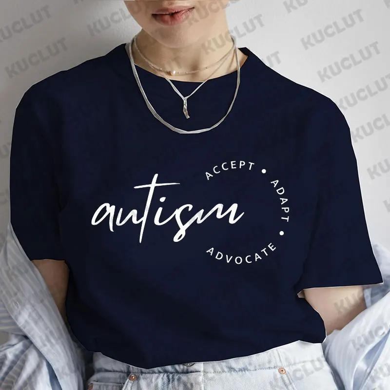 Autism Awareness Short Sleeve Tees Casual Female Clothing Graphic Tops Women Streetwear Oversized Fashion Autism Accept T-shirt