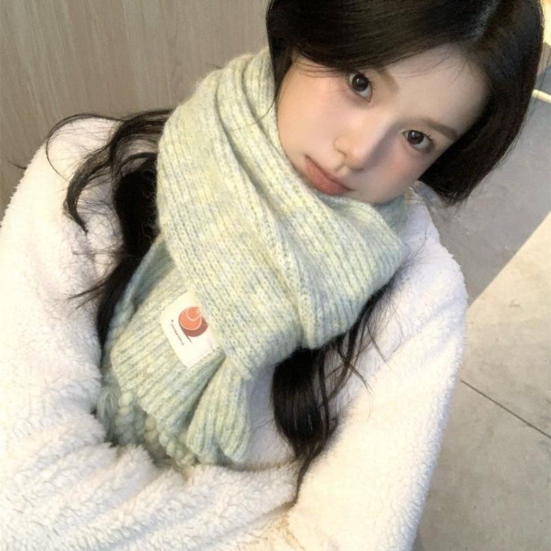 Шарф для женщин Шерстяной Мягкий Вязаный Толстый Шерстяной Студенческий Зимний Теплый Шарф с Улиткой Синий Плетеный Кисточки Шарф для мужчин
