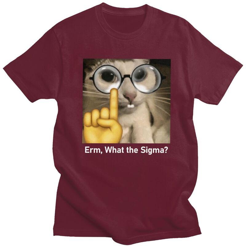 Мужские футболки с мемом "What The Sigma Cat" на заказ, с коротким рукавом, хлопковые, для отдыха, с юмором, саркастической цитатой, одежда