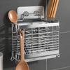 Wall-Mounted Stainless Steel Chopsticks Cage Hollow Drain Cutlery Holder with Hooks Spoon Fork Tableware Rack Kitchen Organizer