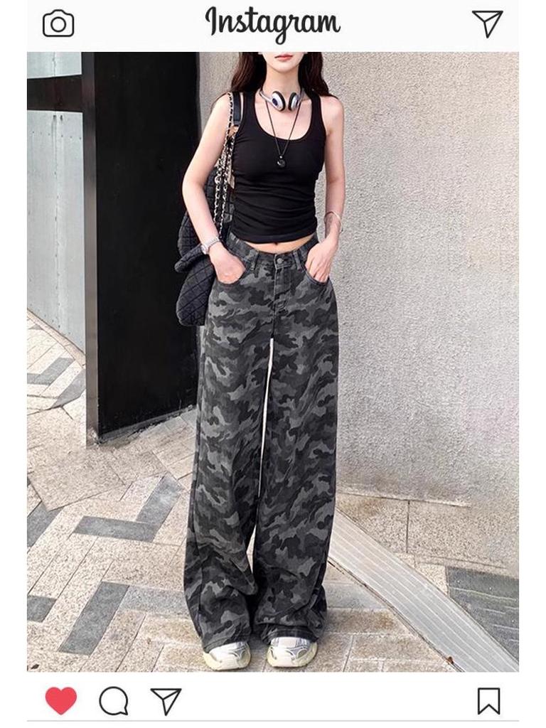 Женские камуфляжные брюки карго больших размеров в стиле ретро - Свободные, длиной до пола, поступление лето 2025