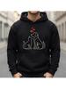 Unisex Cat and Dog Graphic Hoodie, Cute Couple Animal Print Pullover with Drawstring Hood, Casual Long Sleeve Sweatshirt for Fall