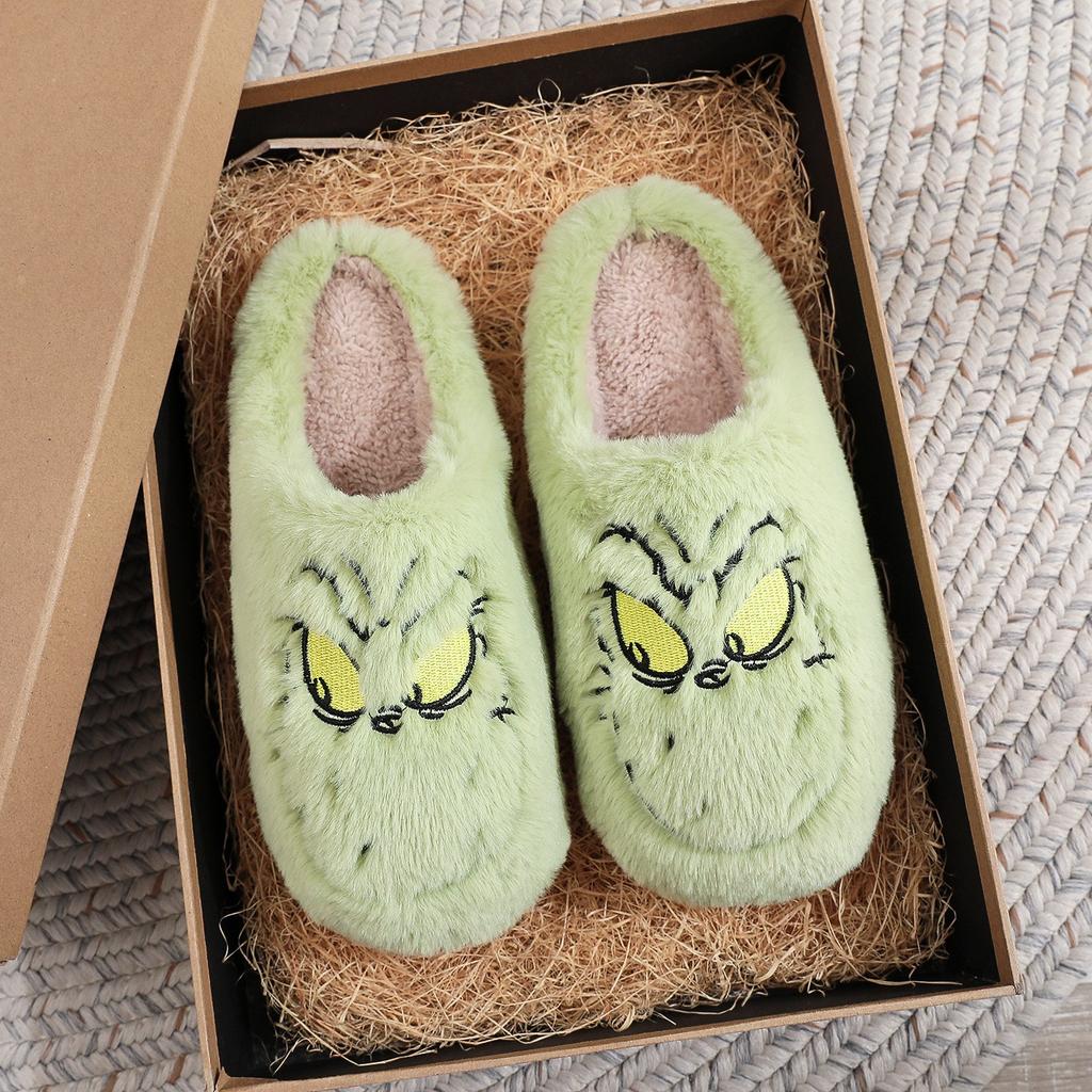 Grinch Funny Slippers Winter Cotton Shoes Lightweight Non Slip Slippers Indoor Outdoor Home Slippers Cute Christmas House Slippers
