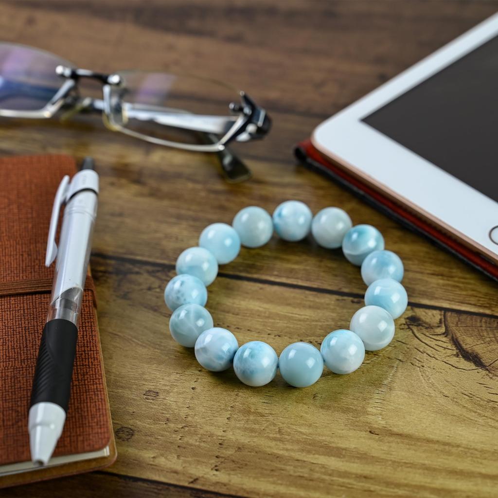 Эйгадо Ларимар Внутренний Диаметр Исцеление Природная Сила Один из Трех Величайших Исцеляющих Камней Браслет, Бусины 14,5 мм, 61,4 г, 17 см, Камень, Камень, Камень,