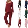 Women's Two Piece Activewear Set V-Neck Long Sleeve Tunic Top And Pants Casual Pajama Set