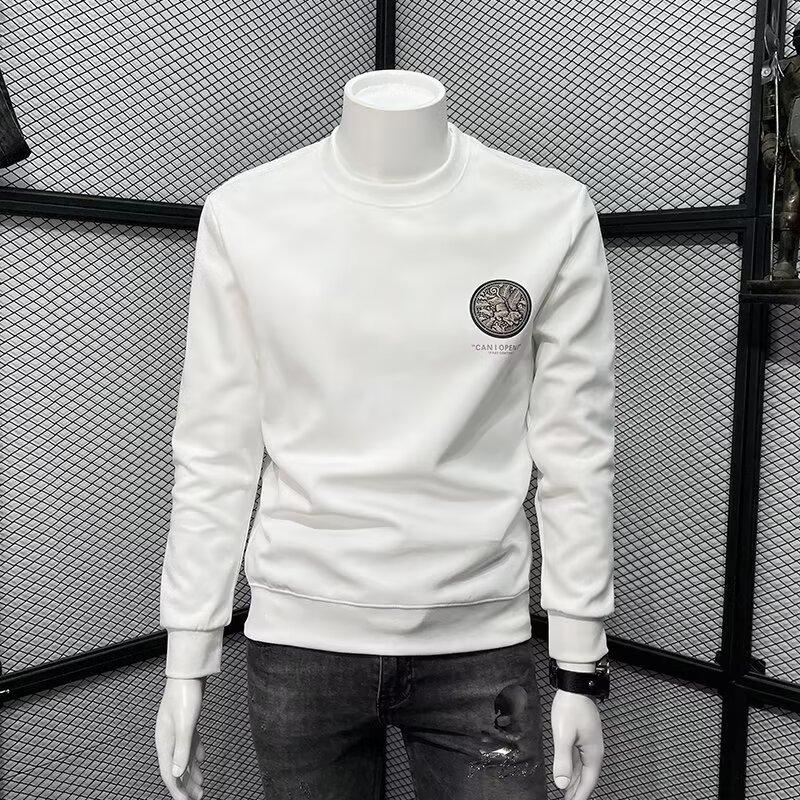 Мужская повседневная толстовка с длинным рукавом с принтом, базовая рубашка свободного кроя с круглым вырезом, шикарный тренд в гонконгском стиле