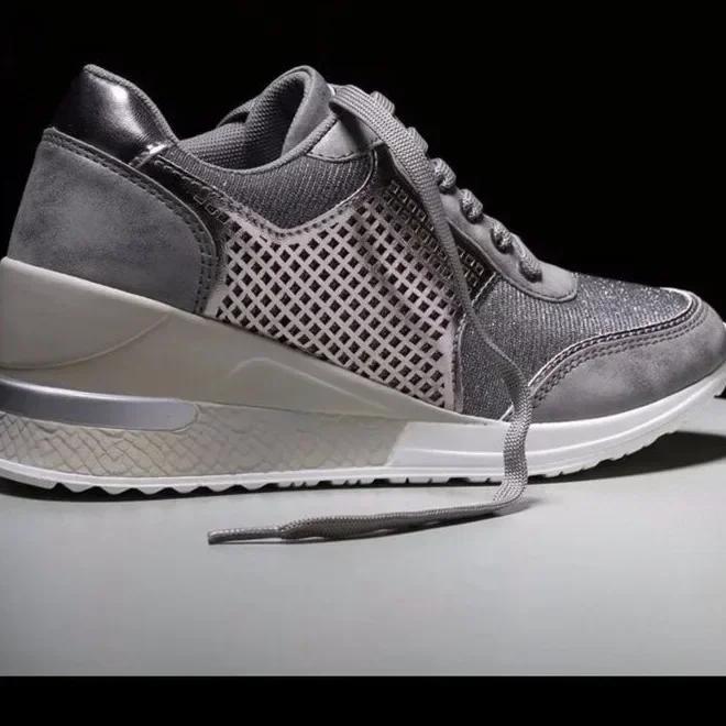 Fashion Wedge Sneakers Mesh Platform Shoes Solid Color Thick Bottom Zipper Vulcanized Shoes for Women's Sneakers Zapatos De Mujer