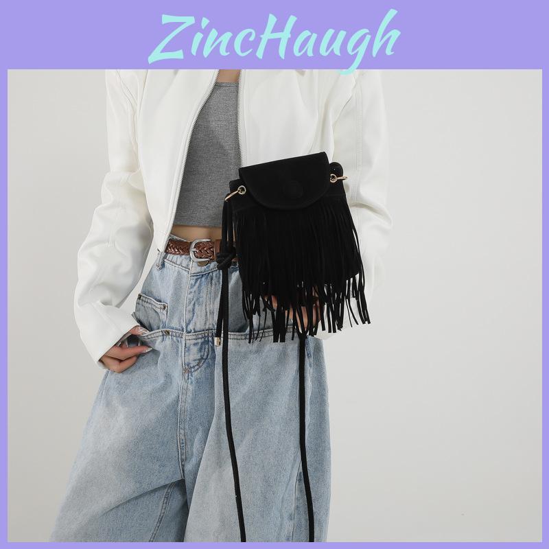 Vintage Style Suede Crossbody Bag For Women With Trendy Fringe Design In Black Brown And Tan