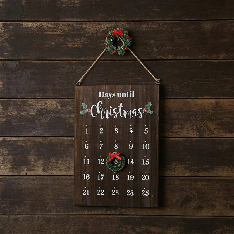 Artisanal Oaken Christmas Clock Calendar Wall Suspended For Kids Participatory Holiday Activity