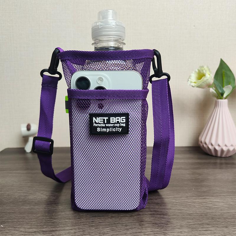 Portable Sport Water Bottle Cover Mesh Cup Sleeve Pouch With Strap Mobile Phone Bag Visible Bag Outdoor Camping Accessories